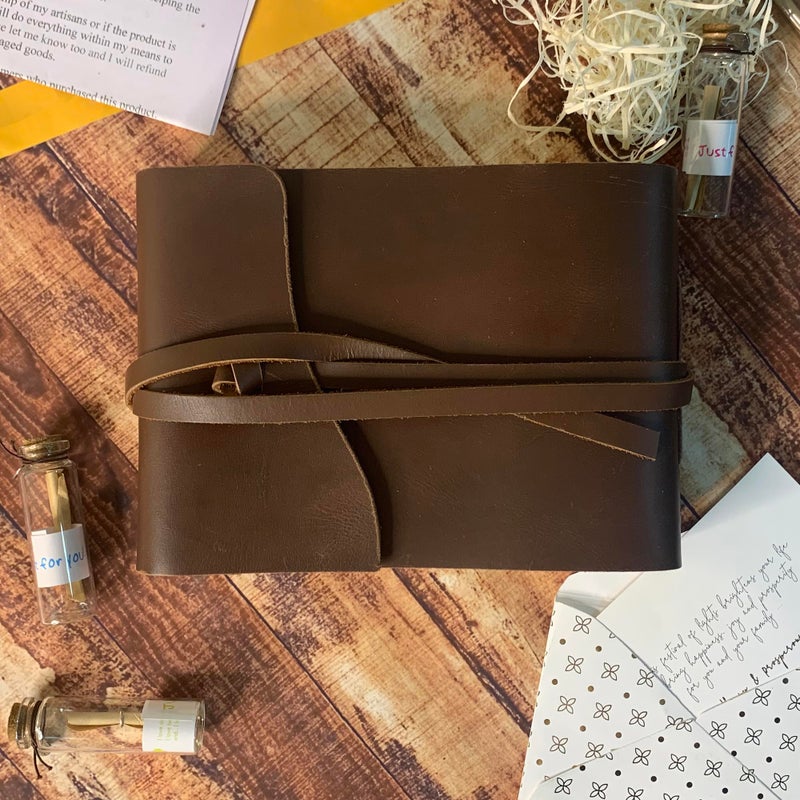 Rustic Town Leather Photo Album - Holds 4x6 100 Photos - Oversized Leather Bound Scrapbook - Handcrafted Picture Memory Book for Anniversary, Wedding (Medium, Cream Pages) - Image 5